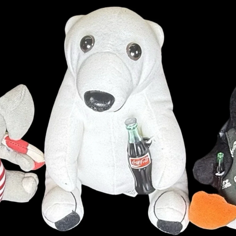 Coca Cola Plush Polar Bear, Penguin And Elephant Vintage Lot Of 3
